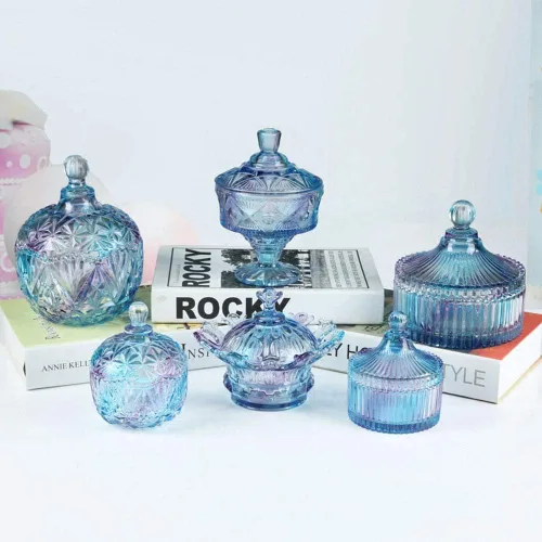 Miniatura 4 de CHOOLD - Frasco para dulces con forma de tienda de campaña de cristal transparente de lujo con tapa, frasco de vidrio transparente de estilo Morado