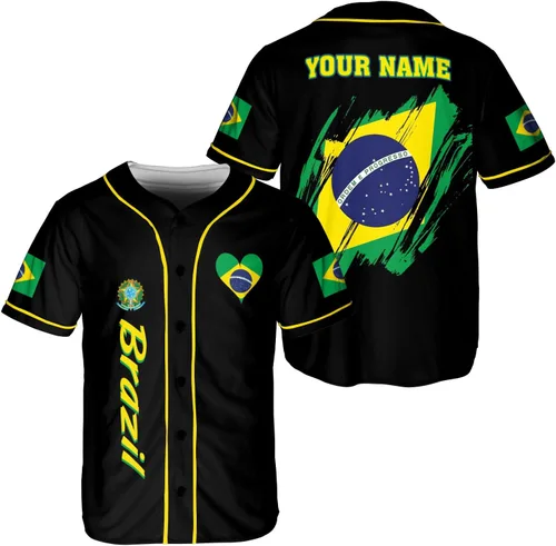 Paniprints - Camiseta de béisbol de Brasil personalizada en 3D, bandera brasileña, bandeira, bandeira, camiseta de fútbol para hombres y mujeres