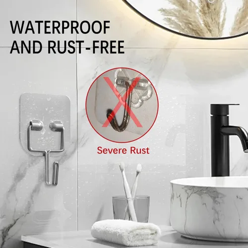 Miniatura 4 de Ganchos de pared autoadhesivos de metal resistentes – Ganchos de acero inoxidable impermeables para colgar toallas, abrigos/llaves, adhesivo fuerte
