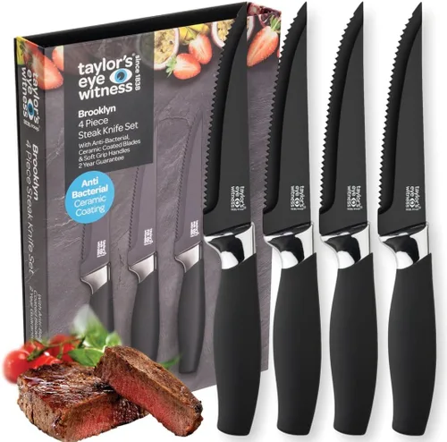 Miniatura 8 de Juego de 3 cuchillos de cocina de regalo - Brooklyn por Taylors Eye Witness. Refuerzos de color oro rosa, hojas afiladas como navajas finamente
