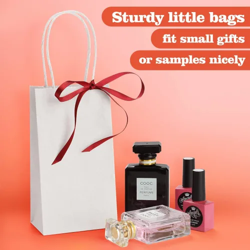 Miniatura 5 de Bolsas de regalo BagDream 100 unidades 3.5x2.4x6.7 pulgadas, Mini Bolsas de Fiesta y Recuerdo, Pequeñas Bolsas de Regalo de Papel Kraft Blancas