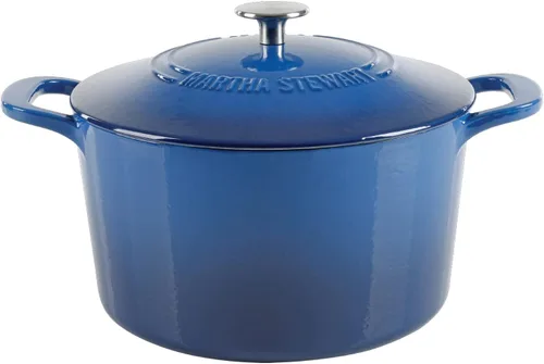 Miniatura 20 de MARTHA STEWART Gatwick - Horno holandés de hierro fundido esmaltado de 7 cuartos de galón, lino blanco con oro, horno holandés resistente para Lino