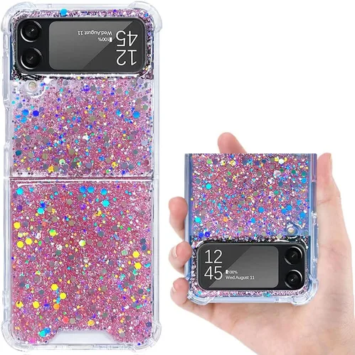 Miniatura 16 de Funda para Samsung Galaxy Z Flip 3 con purpurina, bonita funda transparente con diseño, brillante, reflectante, con destellos, cubierta de teléfono