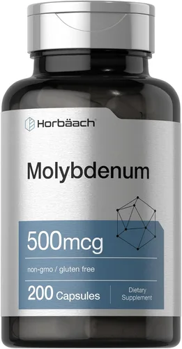 Horbaach Suplemento de molibdeno | 500mcg | 200 cápsulas | Quelato de aminoácidos | Sin OMG, sin gluten