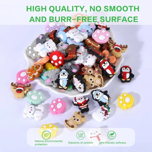 Miniatura 5 de 22 cuentas de silicona de animales y cuentas focales para bolígrafos, manualidades, bolígrafo con cuentas, correas para teléfono (huellas de patas)