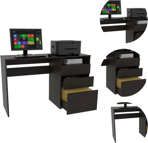 Miniatura 6 de FM FURNITURE Louisiana - Escritorio para computadora, con tres cajones, color negro wengué para oficina