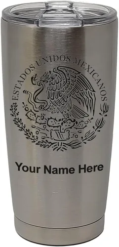 Miniatura 34 de LaserGram Vaso aislado al vacío de 20 onzas, bandera de México, grabado personalizado incluido (gris)