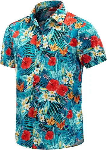 Miniatura 40 de EUOW - Camisas hawaianas para hombre de manga corta con botones, estampadas para la playa y el verano