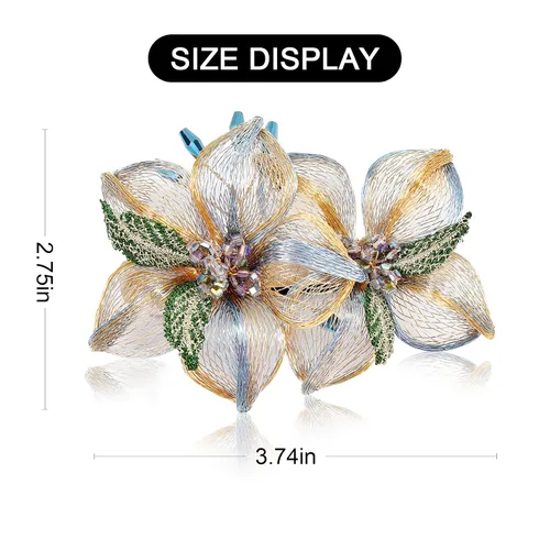Miniatura 6 de Mistofu Pasadores para el cabello, pinzas de alambre de cobre con flores de cristal, pasadores de diseño de alto nivel tejidos a mano de 3.93