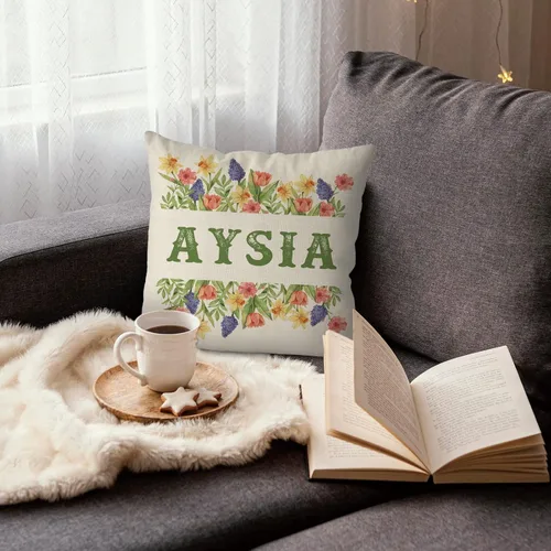 Miniatura 3 de Custom Gifts Bloom Flowers Green Leaves Personalized Floral Pillowcase with Name, 16x16 Inch Double Sided, Spring Summer Flower Pillow Cover Gifts