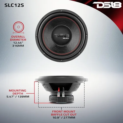 Miniatura 7 de DS18 SLC12S - Altavoz de audio para subwoofer para automóvil, cono de fibra de vidrio de 12 pulgadas, canasta de acero negro, bobina de voz única