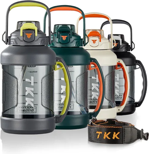 Miniatura 10 de TKK Botella deportiva de medio galón con popote y tapa 2 en 1, apta para lavavajillas, sin BPA, a prueba de fugas, botella de plástico Tritan