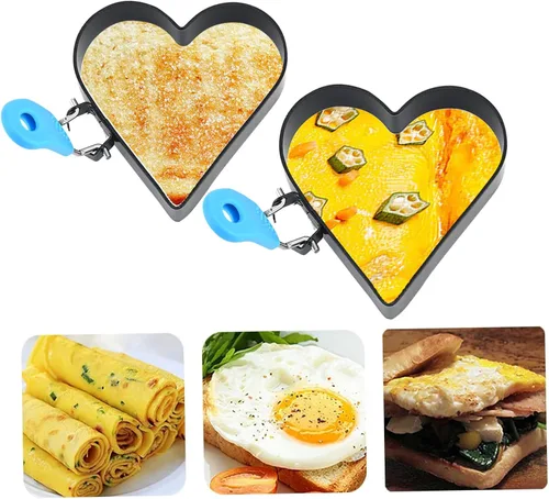 Miniatura 6 de 2 anillos de huevo antiadherentes de 4 pulgadas en forma de corazón para freír huevos con mango de silicona, molde de huevo de acero inoxidable