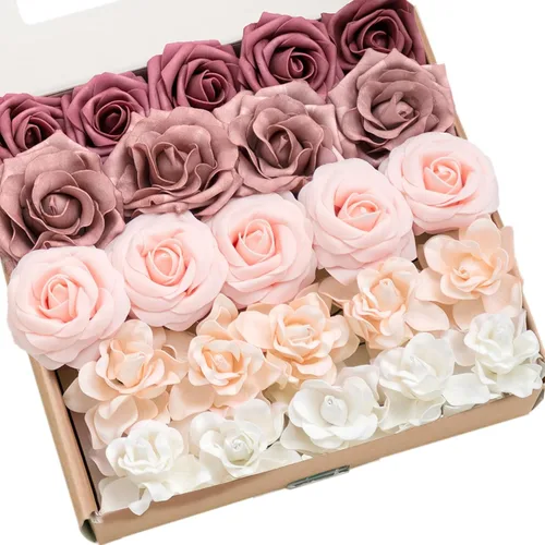 Miniatura 16 de Ling's moment Flores Artificiales de Seda Falsa Hortensias Rosas de Espuma Gardenias Falsas Combo para Bricolaje Ramos de Boda Centros de Mesa