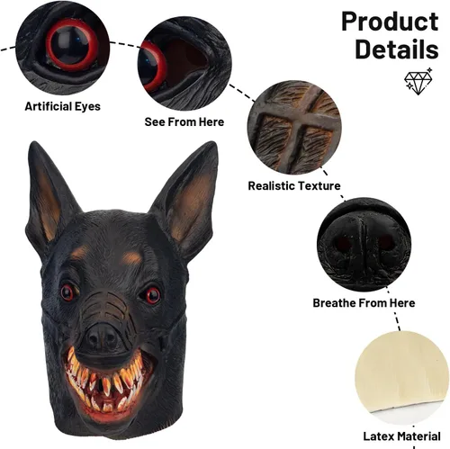 Miniatura 4 de Máscara de perro para adultos, máscara de látex natural para Halloween, cosplay y fiestas de disfraces