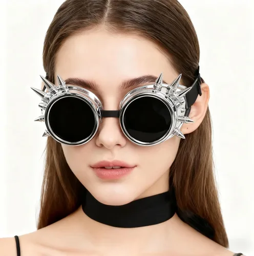 Miniatura 2 de Gafas vintage steampunk con remache para hombres y mujeres, Halloween, bricolaje, gótico, cosplay, disfraz, estilo punk