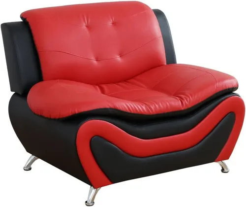 Cómodo sofá moderno de piel sintética para sala de estar pequeña, dormitorio, oficina, apartamento para espacios pequeños (negro y rojo, asiento