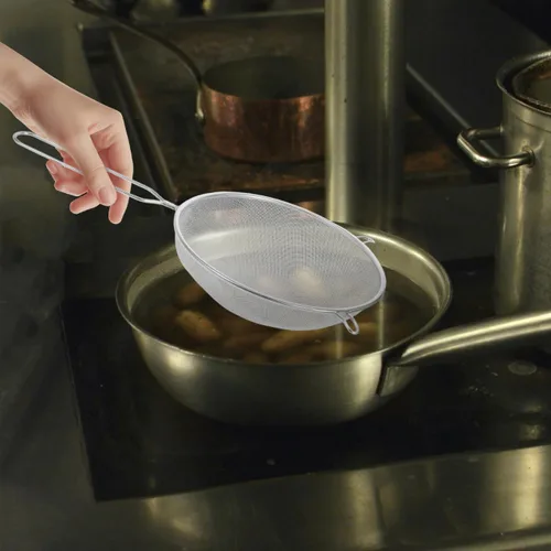 Miniatura 7 de Lurrose Cuchara de malla de acero inoxidable de 17.12 pulgadas con colador ranurado de mango largo para servir alimentos, drenaje de aceite