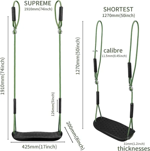 Miniatura 4 de Juego de columpios de árbol antideslizante de alta resistencia con cuerda ajustable y mosquetones para patio trasero y jardín, accesorios para patio