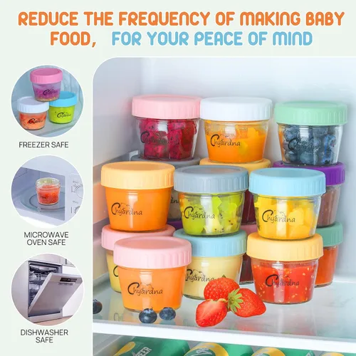 Miniatura 6 de Paquete de 24 recipientes de vidrio para almacenamiento de alimentos para bebés, tarros de comida para bebés a prueba de fugas de 4 onzas con tapas