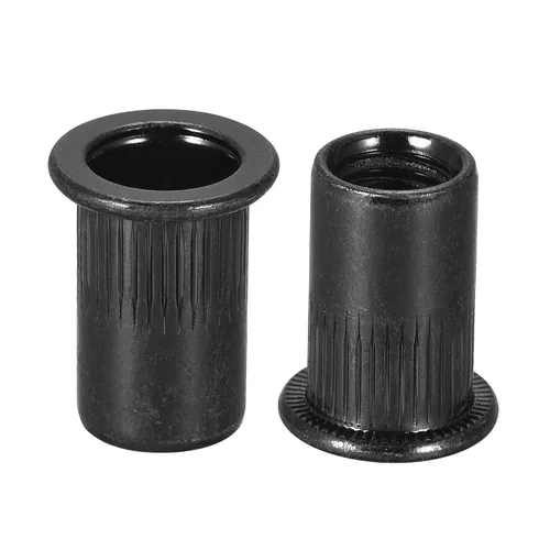 Miniatura 11 de uxcell Tuercas de remache M4 de acero al carbono chapadas en zinc moleteado cabeza plana roscada tuerca de inserción negra 20 piezas