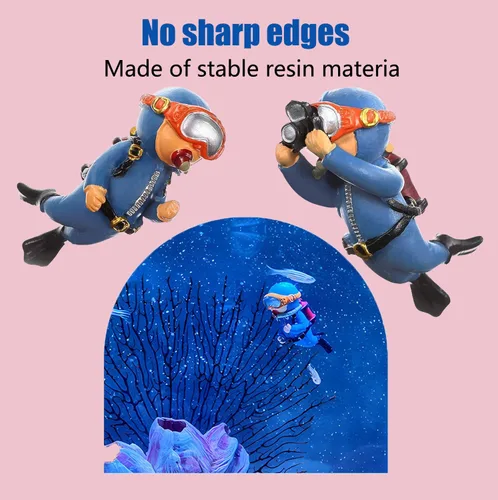 Miniatura 4 de Paquete de 2 decoraciones para tanques, lindo buceador, accesorios de decoración de acuario con bola flotante, compañero de juego para tanque Azul