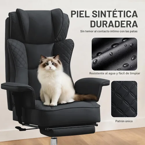 Miniatura 4 de Silla de oficina grande y alta, silla reclinable ergonómica de cuero con reposapiés, cómodas sillas de escritorio ejecutivas para computadora