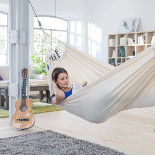 Miniatura 3 de LA SIESTA Modesta Hamaca de algodón orgánico, interior/exterior, dormitorio a patio trasero, hamaca de tela extragrande para 2, máximo 440 libras