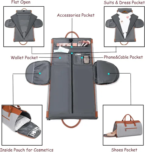 Miniatura 6 de BUG Bolsas de ropa, bolsa de ropa convertible con correa para el hombro, compartimento para zapatos, bolsas de viaje de transporte, bolsa de lona
