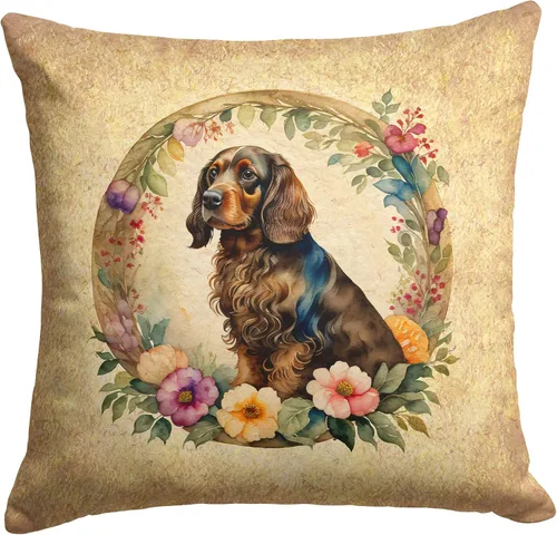 Miniatura 180 de Caroline's Treasures DAC2072PW1414 Affenpinscher and Flowers - Almohada decorativa de tela, lavable a máquina, para interiores y exteriores