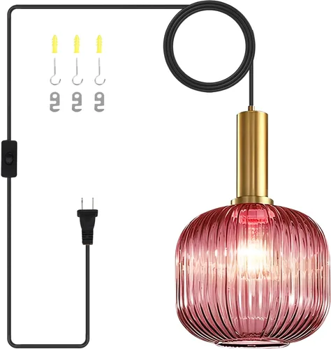 Miniatura 23 de Moderna lámpara colgante con enchufe de mediados de siglo, lámpara colgante de vidrio lechoso, lámpara colgante enchufable con luz de techo