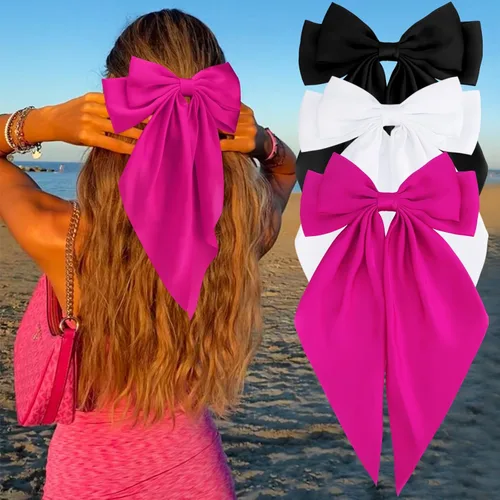 Miniatura 14 de Velscrun Lazos para el cabello para mujeres y niñas, 3 unidades, lazo blanco, lazo negro, azul marino, lazos grandes para el cabello con clip, lazos