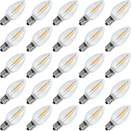 Paquete de 25 bombillas LED C7 de luz nocturna, bombillas LED C7 de repuesto para cadena de luces de Navidad, 0.6 vatios equivalentes a 7 vatios, C7