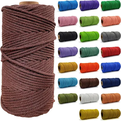 Miniatura 36 de Cuerda de Algodón 8mm x 20 Yardas - Cuerda de Macramé Natural Sin Blanquear - Cuerda de Algodón Trenzada de 3 Hilos para Colgar en la Pared, Blanco