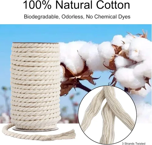 Miniatura 4 de Cuerda de Algodón 8mm x 20 Yardas - Cuerda de Macramé Natural Sin Blanquear - Cuerda de Algodón Trenzada de 3 Hilos para Colgar en la Pared, Blanco