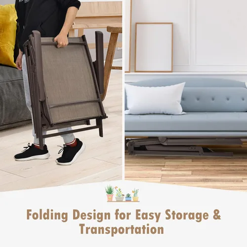 Miniatura 8 de Tangkula Sillón plegable para exteriores, tumbona reclinable con respaldo ajustable de 5 posiciones y reposapiés de 2 posiciones, no requiere Marrón