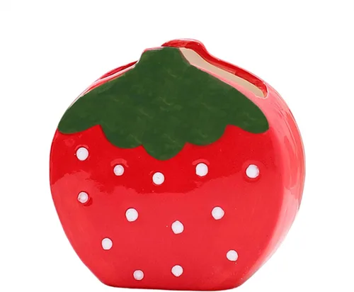 Miniatura 7 de TANG SONG Soporte de cepillo de maquillaje de fresa de cerámica, caja de almacenamiento de cosméticos, soporte para bolígrafos y lápices, Rosa