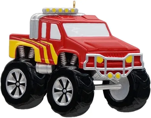 Miniatura 6 de Adornos de Navidad personalizados de camión monstruo azul 2024, recuerdo de camión de ruedas grandes para niños y niñas