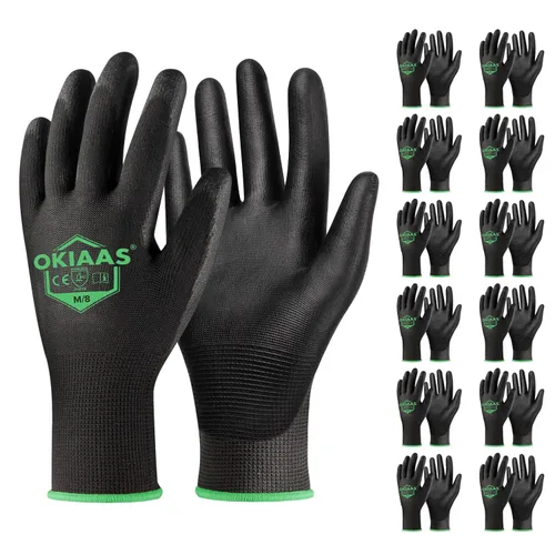 Miniatura 11 de OKIAAS Guantes de trabajo para hombre, guantes ultra delgados y ligeros con agarre, juego de 12 pares de guantes de construcción con revestimiento
