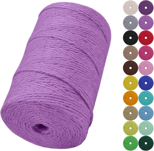 Miniatura 19 de Cuerda de yute natural de 0.079 pulgadas y 328 pies para manualidades, cuerda de yute de colores de 3 capas para envoltura de regalos, jardinería