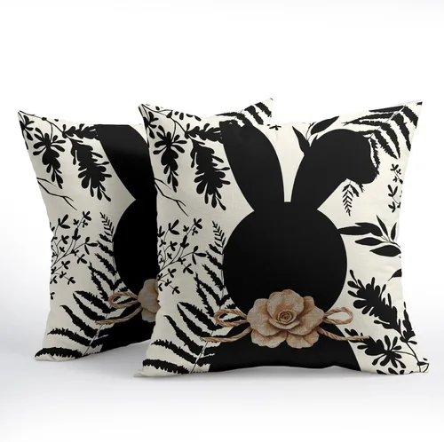 Miniatura 2 de Kawani Fundas de almohada de conejo de Pascua de 16x16 pulgadas, juego de 2 fundas de almohada decorativas de conejo negro floral de Pascua