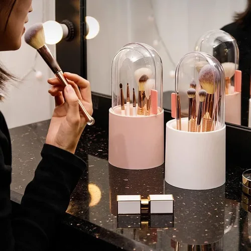 Miniatura 4 de Makeup Acrylic Makeup Brush Storage Box Dressing Table Desktop Cosmetic Portable Storage Organizer(Pink)