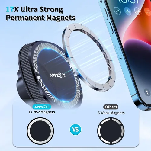 Miniatura 3 de APPS2Car Soporte magnético para teléfono MagSafe para iPhone, soporte magnético para salpicadero de parabrisas con brazo telescópico y ventosa