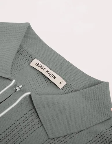 Miniatura 4 de GRACE KARIN Polo de punto transpirable para hombre, textura ligera, camisas de golf