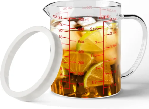 Miniatura 9 de 77L Vaso medidor de vidrio, 1 1/4 taza/10.1 fl oz, taza medidora con mango y boquilla en forma de V, vaso de vidrio con tres escalas (OZ, taza, ML)