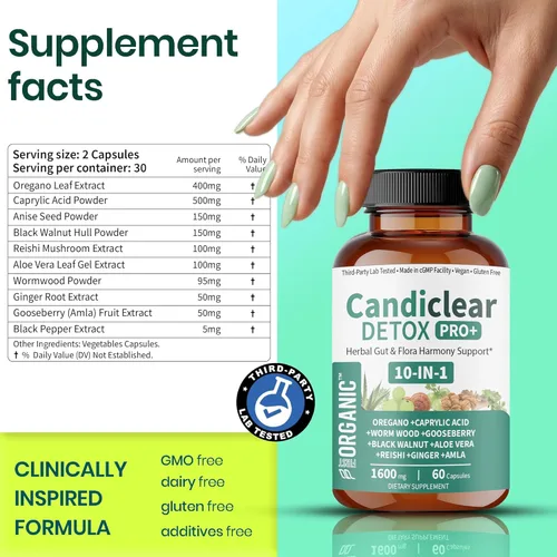 Miniatura 6 de Limpieza de Cándida y Equilibrio de Levaduras para Mujeres Desintoxicación Herbal de Parásitos con Orégano, Ajenjo, Nuez Negra y Clavo Fórmula