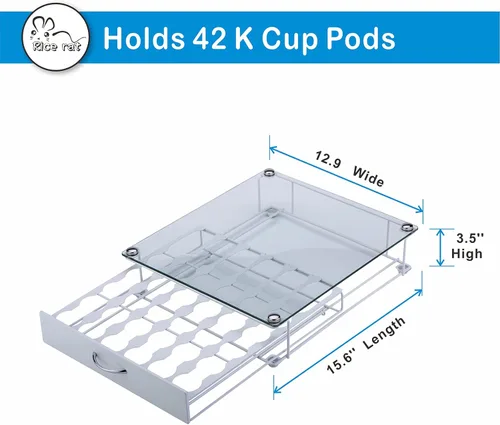 Miniatura 2 de K Cup Pod Holde - Cajón superior de vidrio, soporte para cápsulas de café, compatible con almacenamiento de cápsulas, 42 K Cup (blanco)