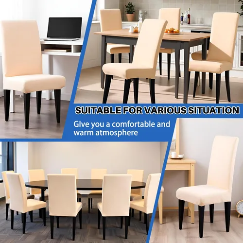 Miniatura 8 de Dioxide Fundas de Silla de Alto Estirar para Sillas de Comedor, Juego de Fundas de Silla de Comedor Lavables de 4, Fundas de Asiento de Silla