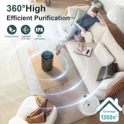 Miniatura 3 de Purificadores de aire para dormitorio y hogar de hasta 1350 pies cuadrados, purificadores de aire VNIUP H14 True HEPA para habitación, con función