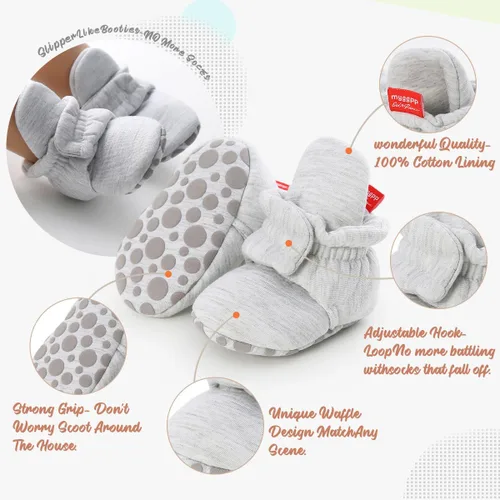 Miniatura 34 de Botines de forro polar para bebés, niños y niñas, pantuflas antideslizantes con agarre suave, zapatos de calcetín para recién nacidos, cuna